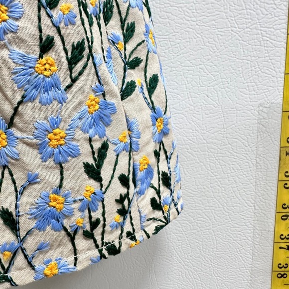 Tuckernuck Women Sz L Palmerson Dress Blue Floral Embroidered Ruffle Babydoll - Picture 6 of 9